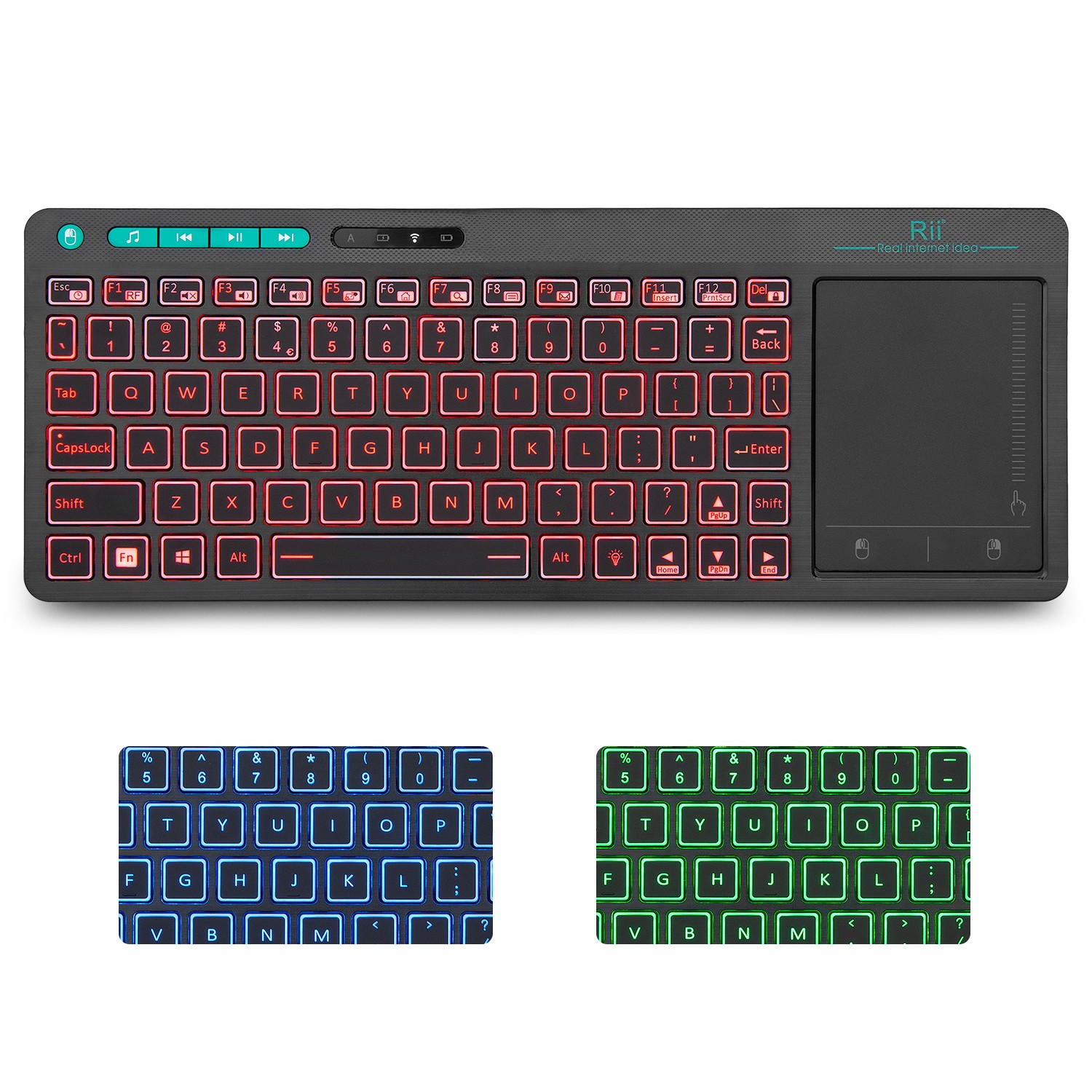 Tastatura multimedia wireless cu mouse pad, iluminata LED RGB, USB, Rii Kombo - imagine 8